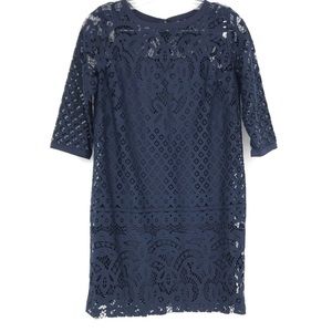 LOFT Shift Dress Lace Navy Blue 3/4 Sleeves